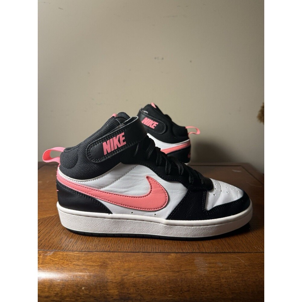 Nike Girls Court Borough Mid Black Pink Sneakers Shoes Size 6.5y = 8 Women’s